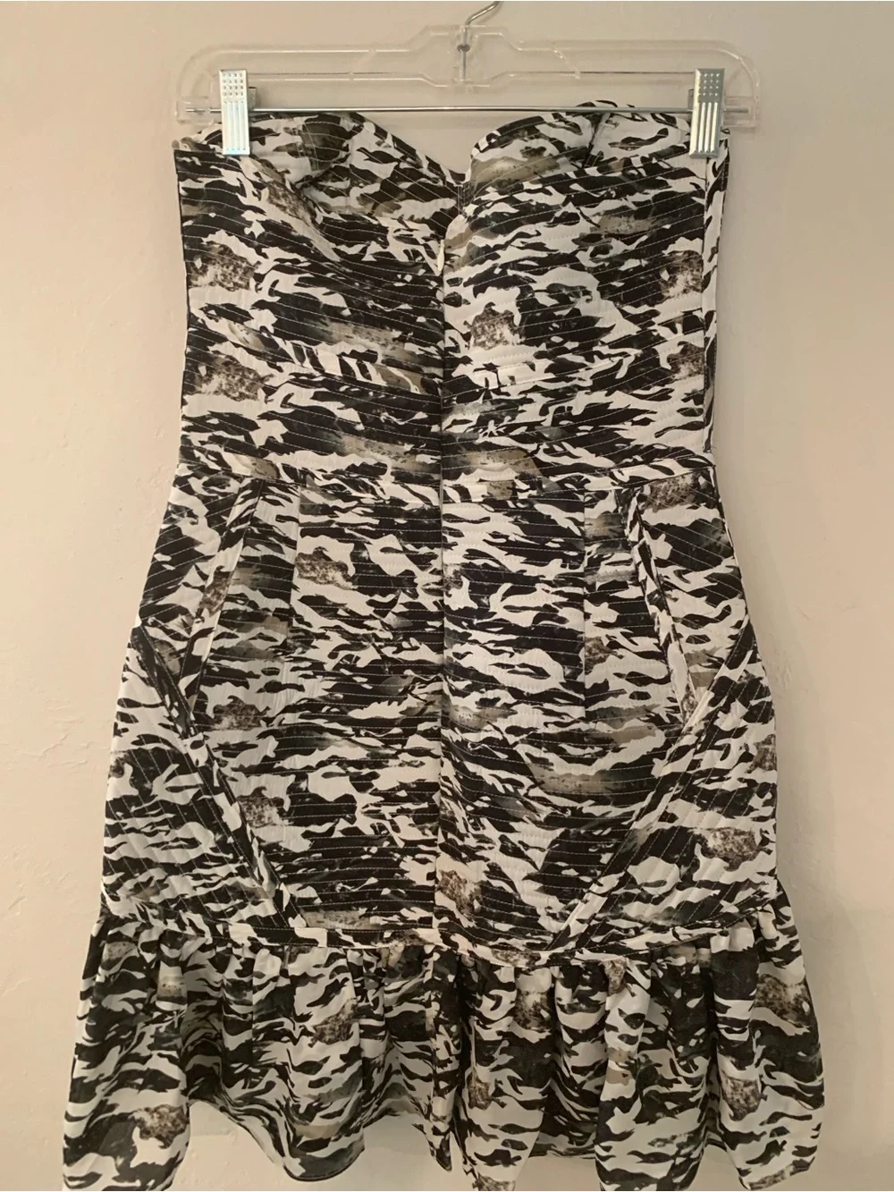 Parker Strapless Tidal Camo Patterned Ruffle-Hem Mini Dress S retail $297 - Picture 7 of 7